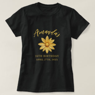 Elegant Gold Glitter Flower Sweet 16 Birthday T-Shirt