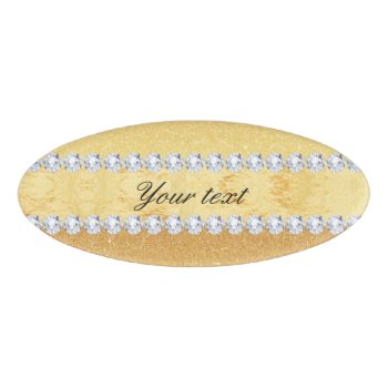 Elegant Gold Glitter Foil And Diamonds Name Tag by glamgoodies at Zazzle