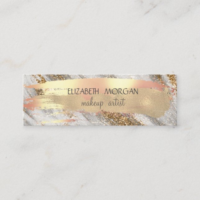 Elegant Gold Glitter Foil Brush Stroke Mini Business Card (Front)