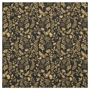 Elegant Gold Glitter Foliage Black Design Fabric by Trendy_arT at Zazzle