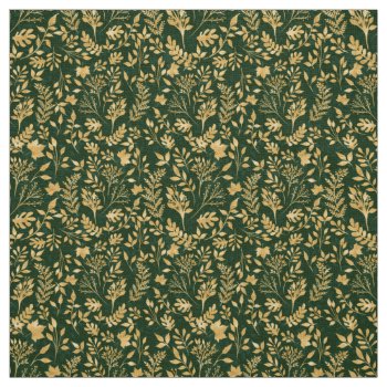 Elegant Gold Glitter Foliage Forest Green Design Fabric by Trendy_arT at Zazzle