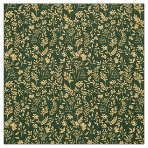 Elegant Gold Glitter Foliage Forest Green Design Fabric
