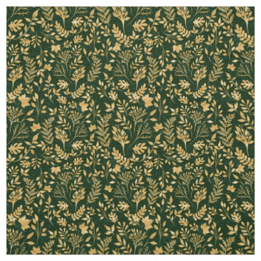 Elegant Gold Glitter Foliage Forest Green Design Fabric