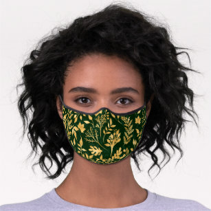 Elegant Gold Glitter Foliage Forest Green Design Premium Face Mask