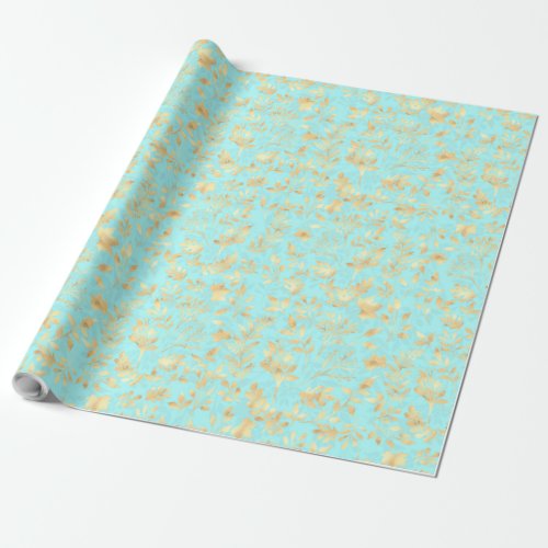 Elegant Gold Glitter Foliage Light Mint Design Wrapping Paper