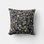 Elegant Gold Glitter Foliage Navy-blue Design Throw Pillow at Zazzle