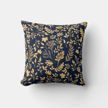 Elegant Gold Glitter Foliage Navy-blue Design Throw Pillow by Trendy_arT at Zazzle