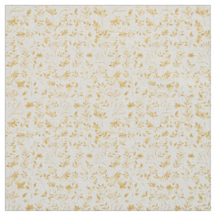 Elegant Gold Glitter Foliage White Design Fabric