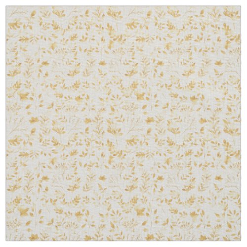 Elegant Gold Glitter Foliage White Design Fabric