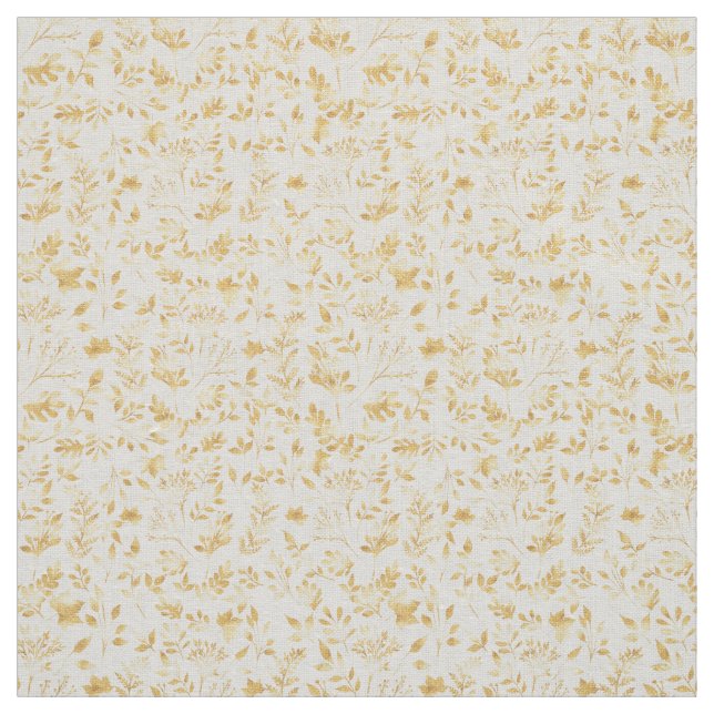 Elegant Gold Glitter Foliage White Design Fabric (Swatch)