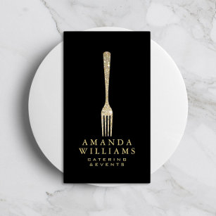 Elegant Gold Glitter Fork Catering Logo Black II Business Card