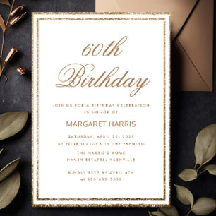 Elegant Gold Glitter Frame 60th Sixty Birthday Invitation