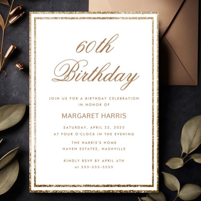 Elegant Gold Glitter Frame 60th Sixty Birthday Invitation (Creator Uploaded)