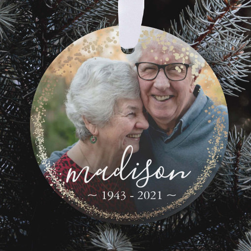 Elegant Gold Glitter Frame Photo Memorial Keepsake Ornament | Zazzle