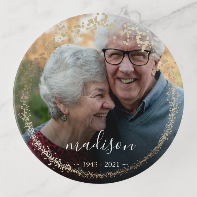 Elegant Gold Glitter Frame Photo Memorial Keepsake Trinket Tray (Front)