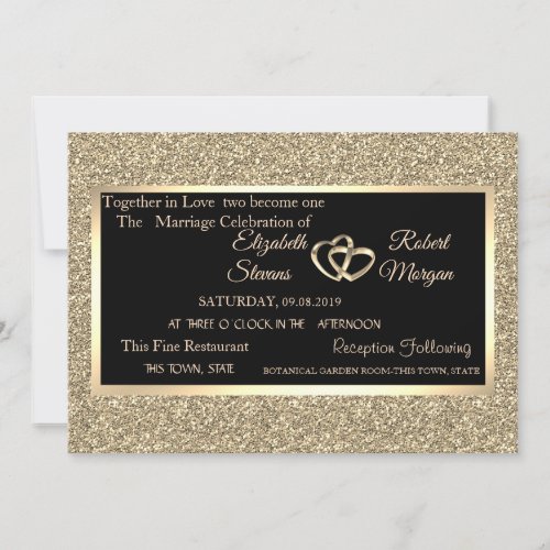 Elegant Gold Glitter  Frame Wedding Invitation