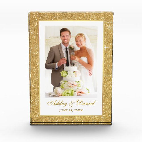 Elegant Gold Glitter Frame Wedding Photo Block