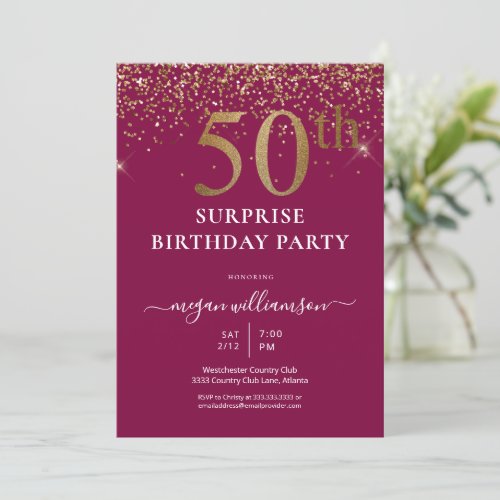 Elegant Gold Glitter Fun Pink 50th Birthday Party Invitation