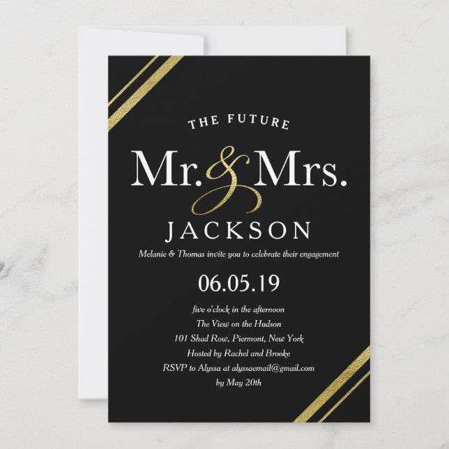 Elegant Gold Glitter Future Mr. & Mrs. Engagement Invitation (Front)