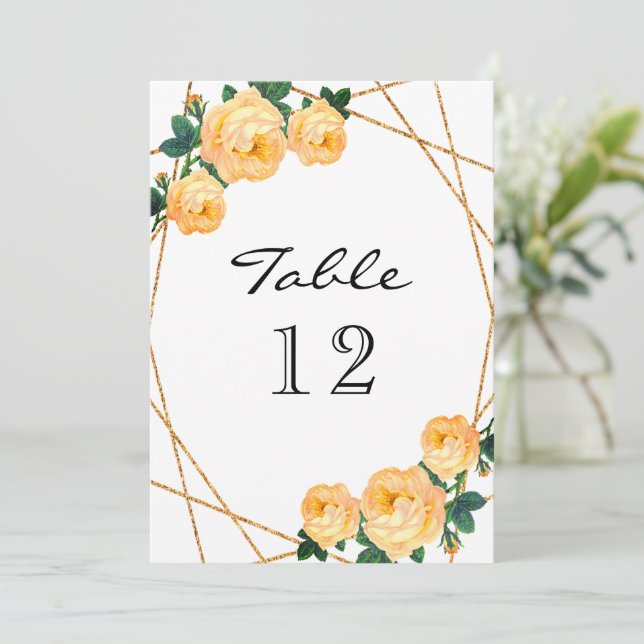 Elegant Gold Glitter Geo Orange Floral Table No Announcement (Standing Front)