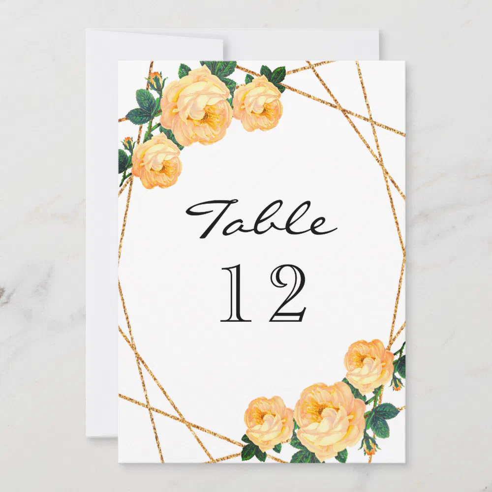 Elegant Gold Glitter Geo Orange Floral Table No Announcement