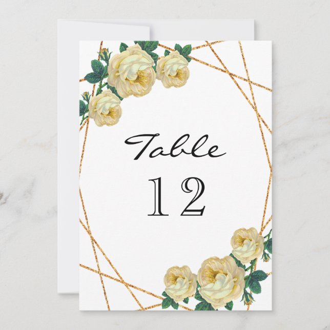 Elegant Gold Glitter Geo Yellow Floral Table No Announcement (Front)