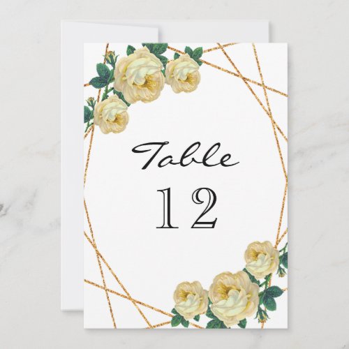 Elegant Gold Glitter Geo Yellow Floral Table No Announcement