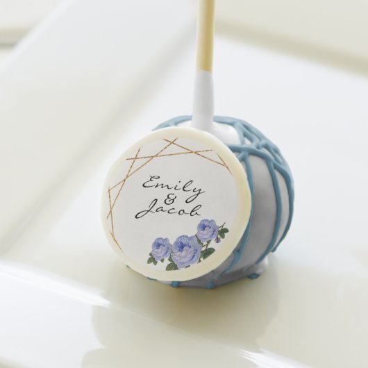 Elegant Gold Glitter Geometric Blue Floral Wed Cake Pops (Front Insitu)