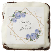 Elegant Gold Glitter Geometric Blue Floral Wedding Brownie (Front)