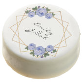 Elegant Gold Glitter Geometric Blue Floral Wedding Chocolate Covered Oreo (Angled)