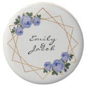 Elegant Gold Glitter Geometric Blue Floral Wedding Chocolate Covered Oreo (Front)