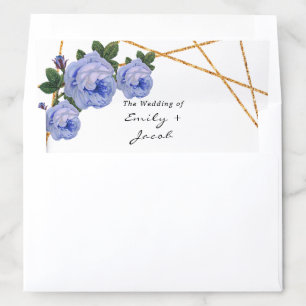 Elegant Gold Glitter Geometric Blue Floral Wedding Envelope Liner