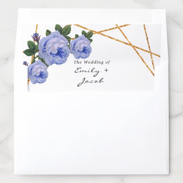Elegant Gold Glitter Geometric Blue Floral Wedding Envelope Liner (In Envelope)