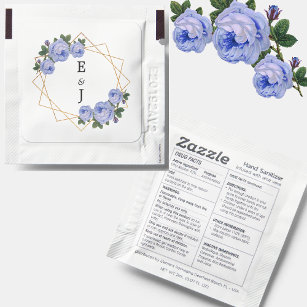 Elegant Gold Glitter Geometric Blue Floral Wedding Hand Sanitizer Packet
