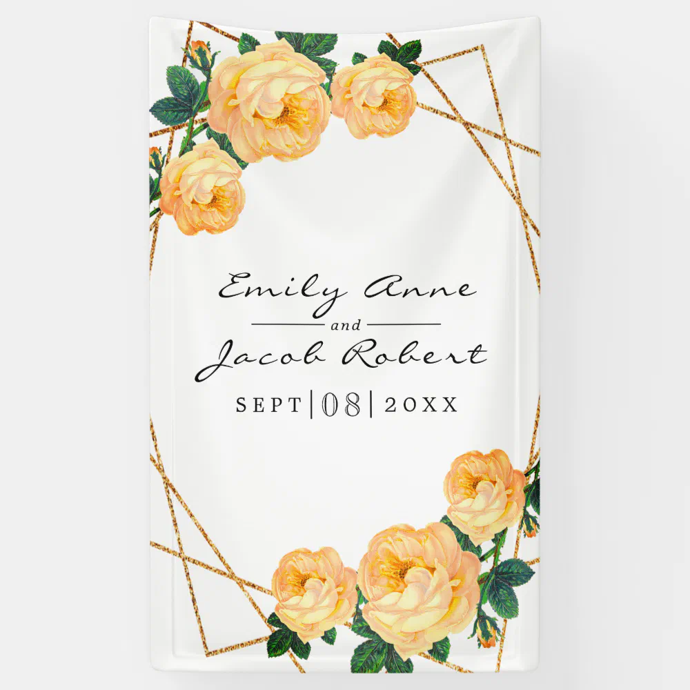 Elegant Gold Glitter Geometric Orange Floral Banner