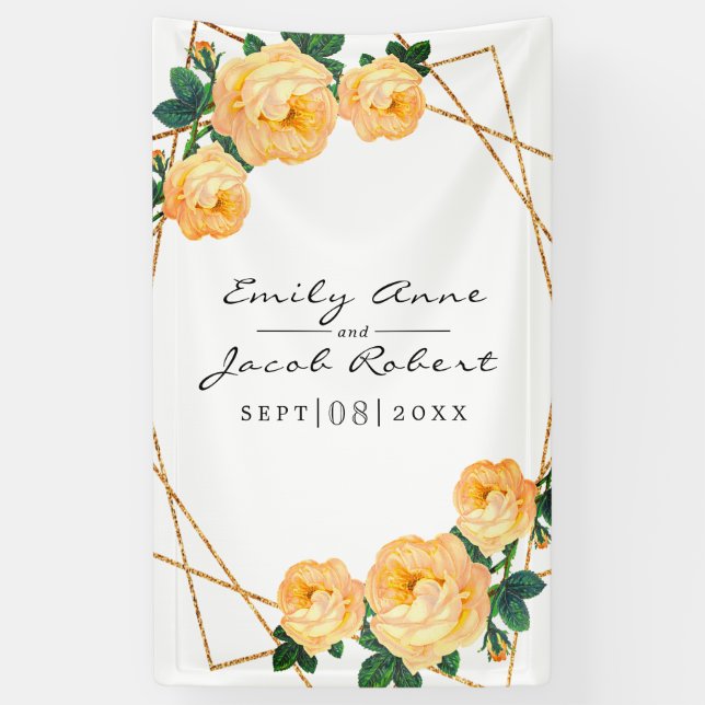 Elegant Gold Glitter Geometric Orange Floral Banner (Vertical)