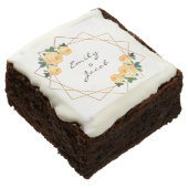Elegant Gold Glitter Geometric Orange Floral Wed Brownie (Angled)