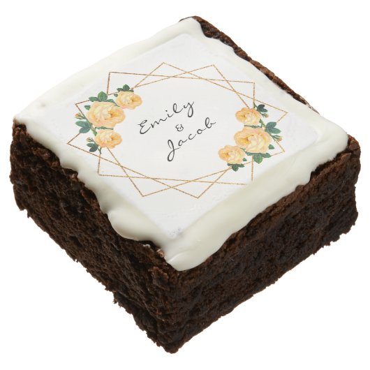 Elegant Gold Glitter Geometric Orange Floral Wed Brownie (Angled)