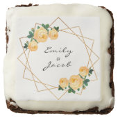 Elegant Gold Glitter Geometric Orange Floral Wed Brownie (Front)