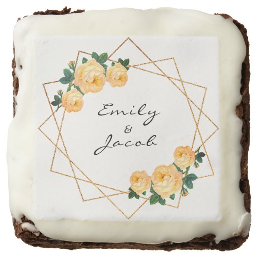 Elegant Gold Glitter Geometric Orange Floral Wed Brownie (Front)