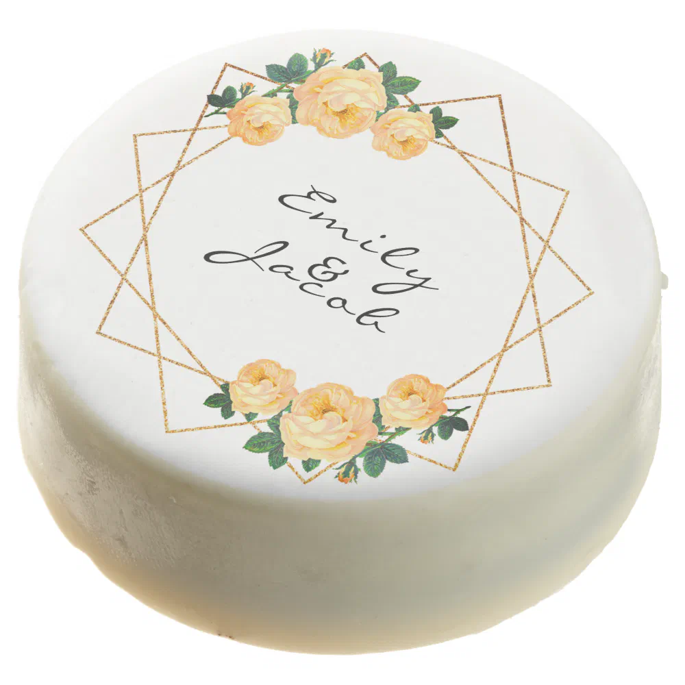 Elegant Gold Glitter Geometric Orange Floral Wed Chocolate Covered Oreo