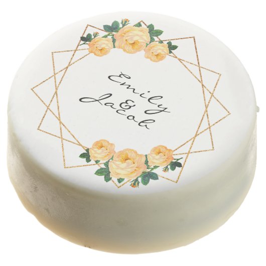 Elegant Gold Glitter Geometric Orange Floral Wed Chocolate Covered Oreo (Angled)
