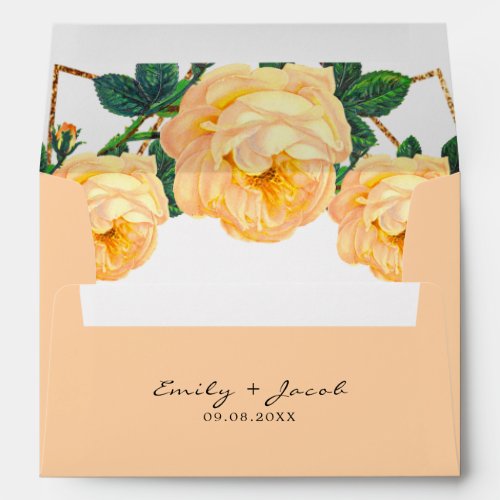 Elegant Gold Glitter Geometric Orange Floral Wed Envelope