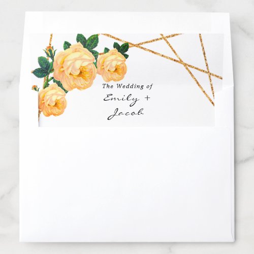Elegant Gold Glitter Geometric Orange Floral Wed Envelope Liner