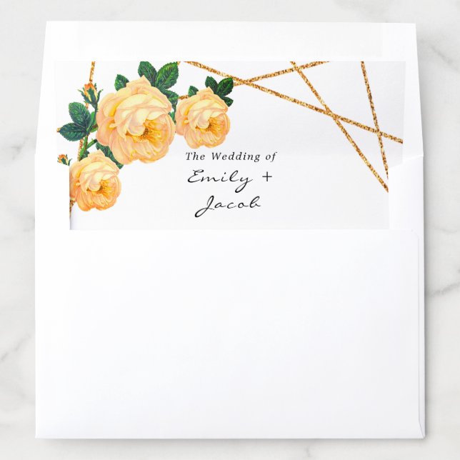 Elegant Gold Glitter Geometric Orange Floral Wed Envelope Liner (In Envelope)