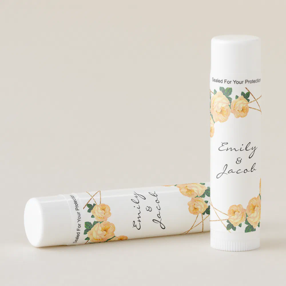 Elegant Gold Glitter Geometric Orange Floral Wed Lip Balm