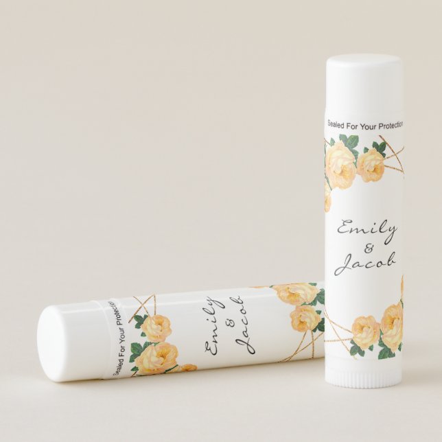 Elegant Gold Glitter Geometric Orange Floral Wed Lip Balm (Front)