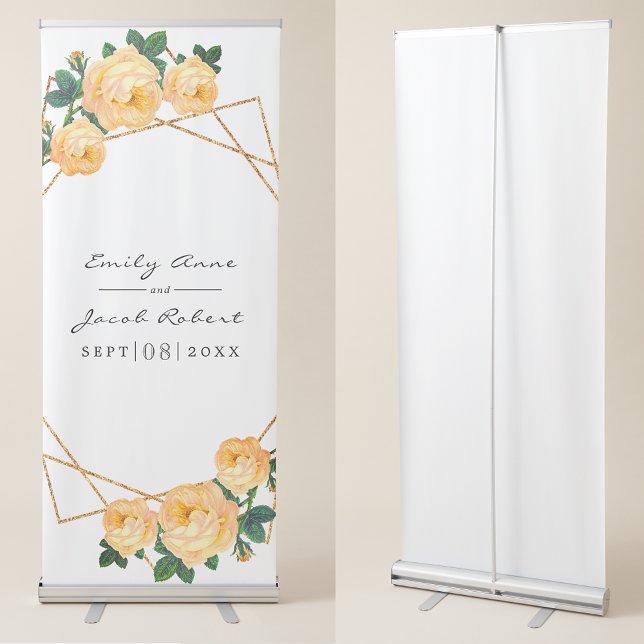 Elegant Gold Glitter Geometric Orange Floral Wed Retractable Banner (Creator Uploaded)