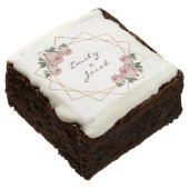 Elegant Gold Glitter Geometric Pink Floral Wedding Brownie (Angled)