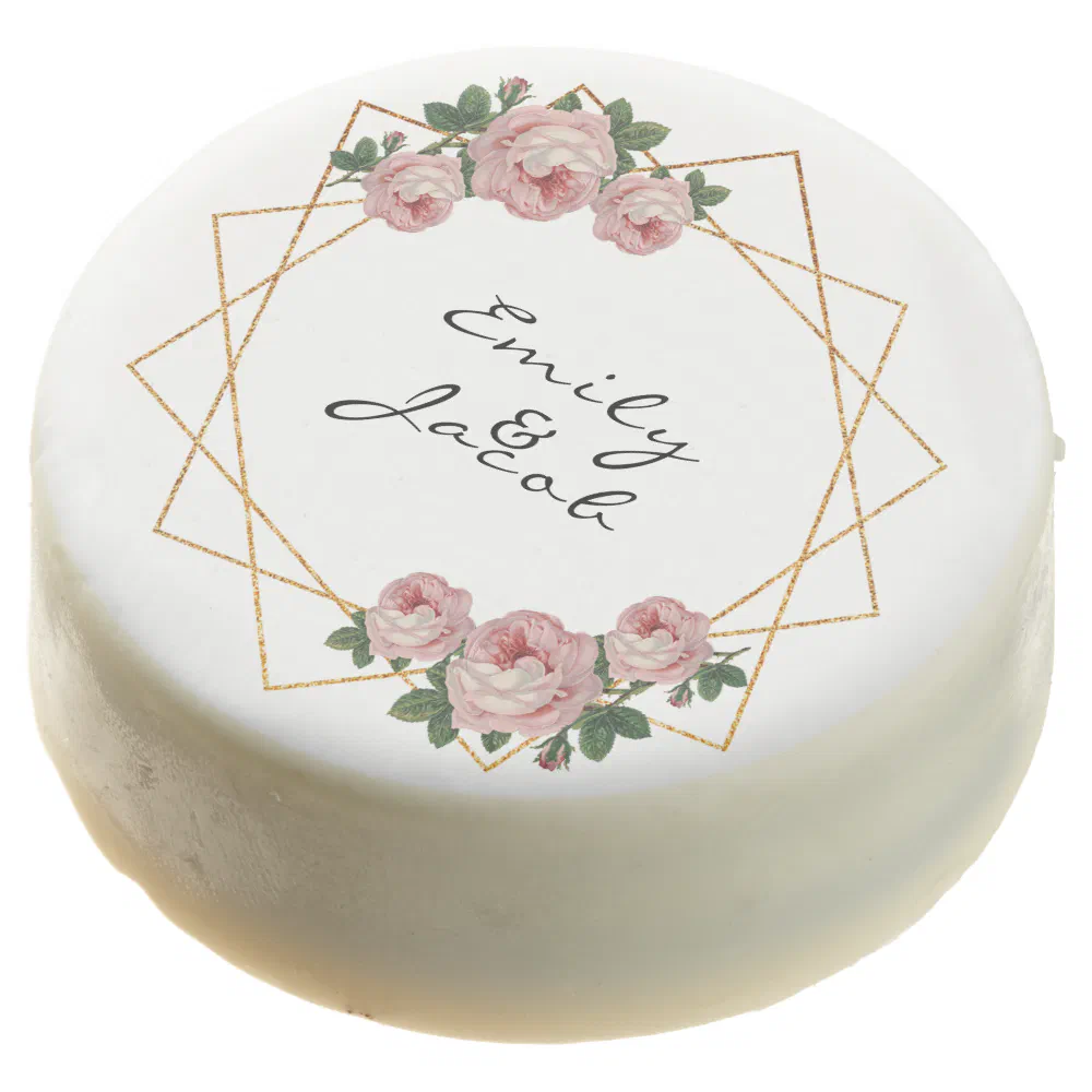 Elegant Gold Glitter Geometric Pink Floral Wedding Chocolate Covered Oreo